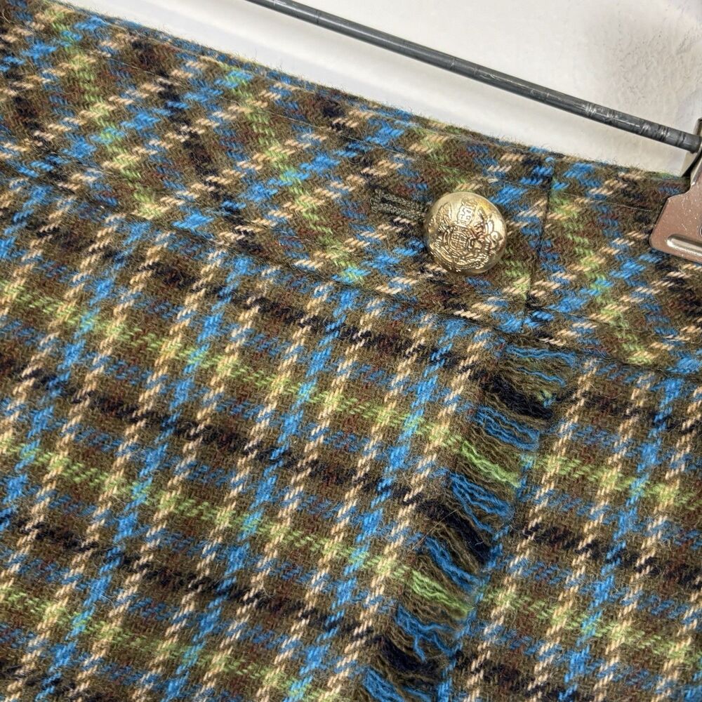 Talbots Womens 4 Fringe Trim Wool Blend Faux Wrap Skirt Green Plaid - Picture 6 of 8